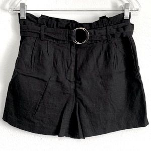 HAVE Black Linen Blend Belted Shorts